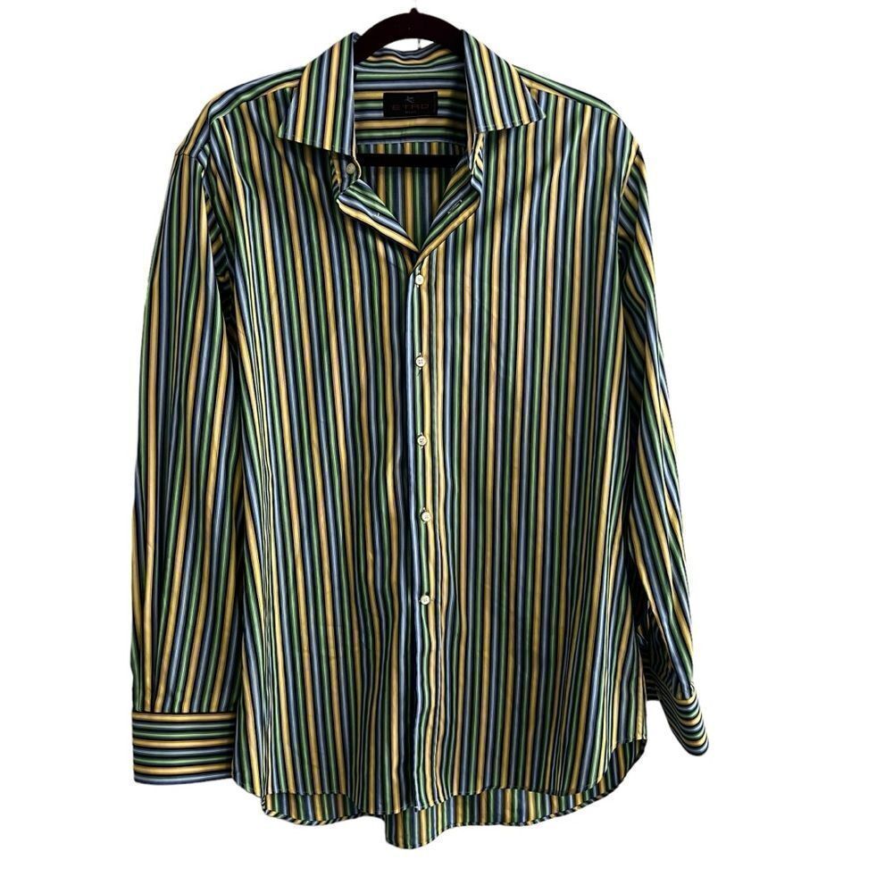ETRO Milano Colorful Pinstripe Button Down Long Sleeve Dress Shirt Large